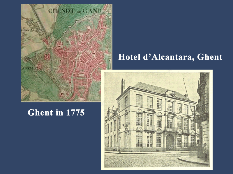Map of Ghent in 1775 and the Hotel d'Alcantara in Ghent from the 2017 program for the play From Plattsburgh to the Peace.